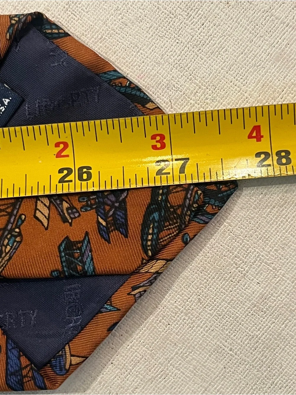 Vintage Liberty of London mustard brown bi-plane print silk Tie. EUC!